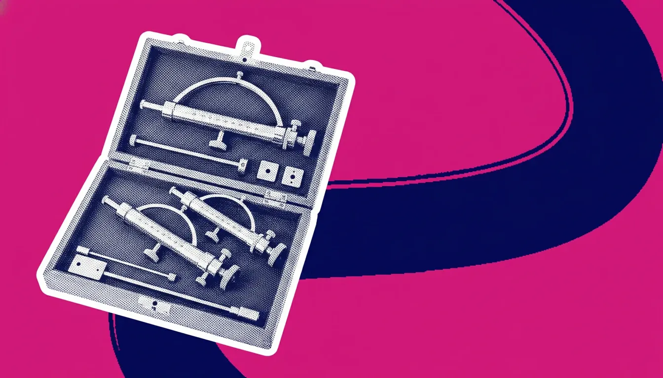 A 1950s product photograph of Brown & Sharpe Micrometer Set, isolated on a pure white backdrop.