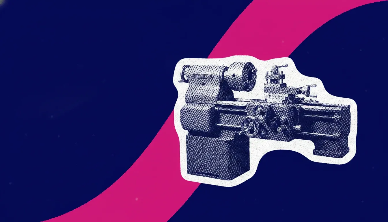 A 1950s product photograph of Hardinge HLV-H Toolroom Lathe, isolated on a pure white backdrop.